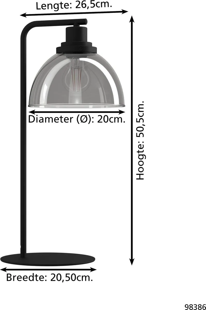 Eglo Beleser Tafellamp E27 - 50,5 cm - Zwart
