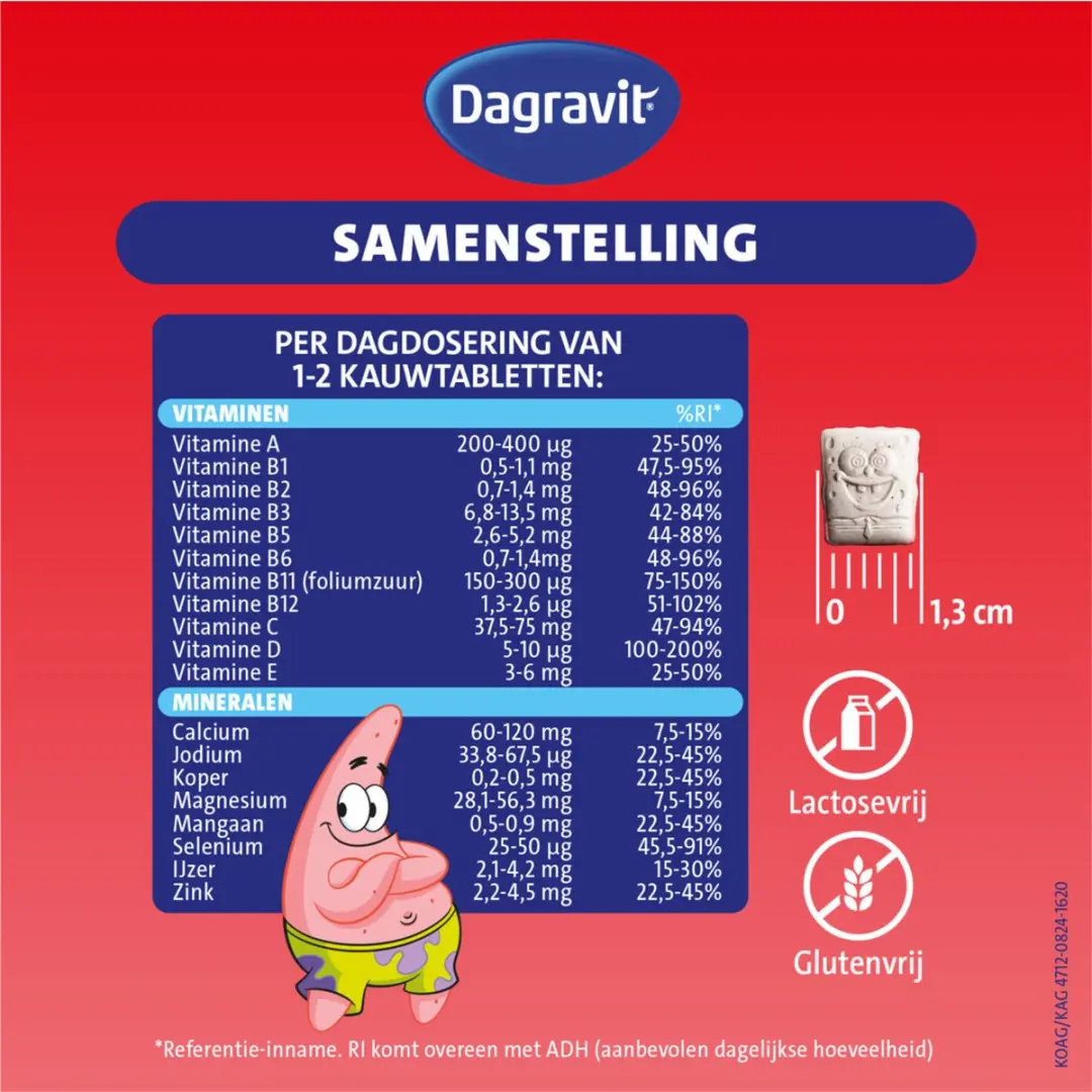 Dagravit Multivitamine Kids 6-12 Jaar Spongebob - 240g - 4x60 Kauwtabletten