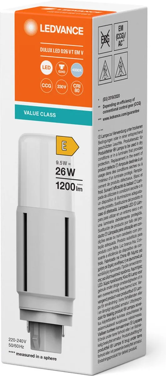 LEDVANCE DULUX-D LED 9.5W - Koel wit 840 - Vervangt 26W - afbeelding 4 van 4
