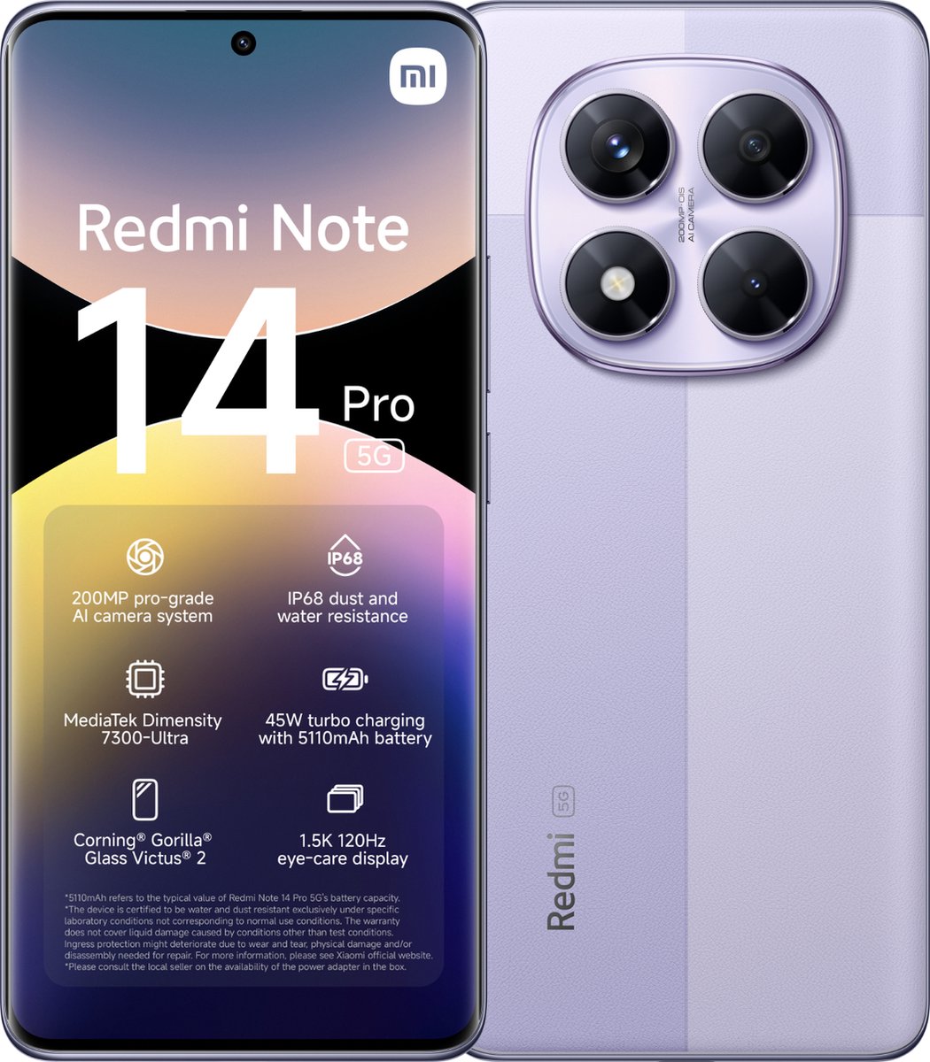 Xiaomi Redmi Note 14 Pro - 5G - 8GB/256GB - Lavender Paars