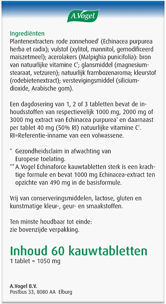 A.Vogel Echinaforce Sterk + Vitamine C Kauwtabletten - 60 Stuks