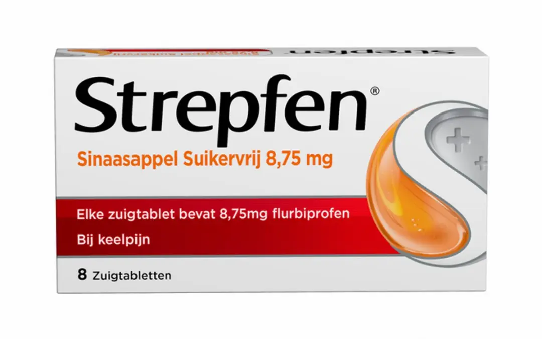 Strepfen Sinaasappel Suikervrij Zuigtabletten 8 Stuks