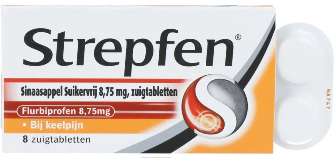 Strepfen Sinaasappel Suikervrij Zuigtabletten 8 Stuks