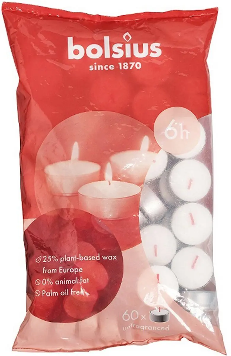 Bolsius Theelicht d-light 6u - 6 Branduren - 60 Stuks