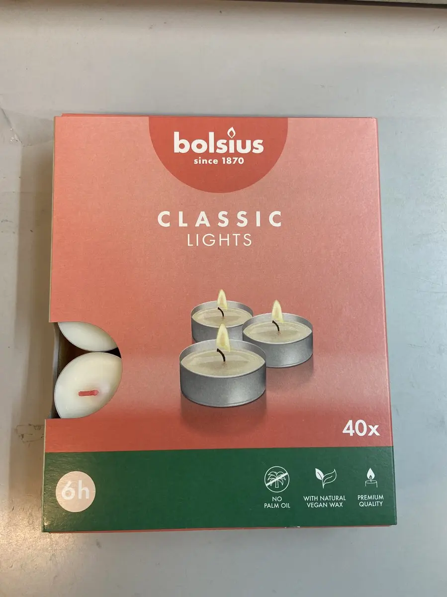 Bolsius Theelichten Wit - 6 Branduren - 40 Stuks
