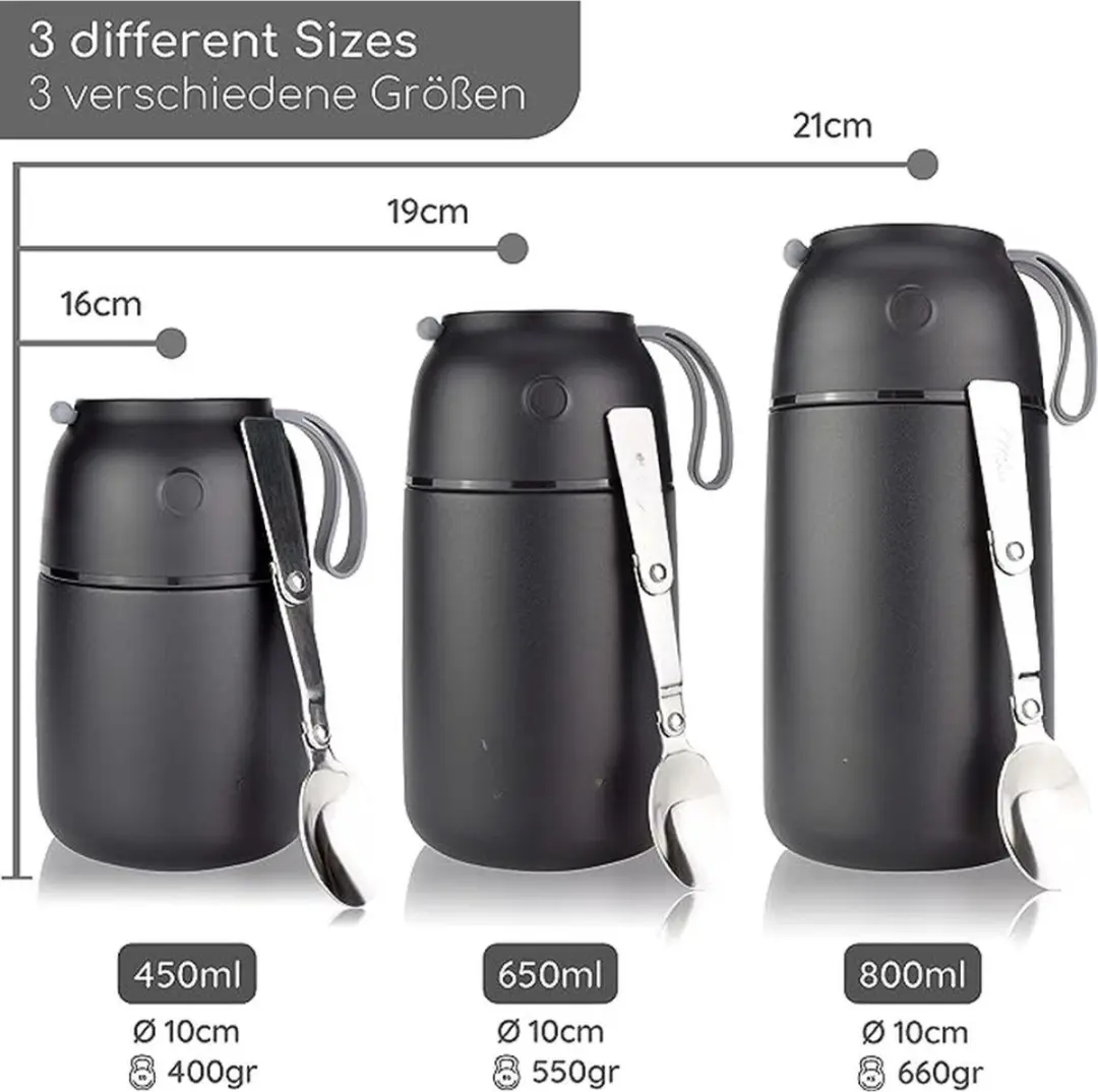 Milu Thermosbeker Groen - Dubbelwandig 500ml - Inklapbare lepel & tas