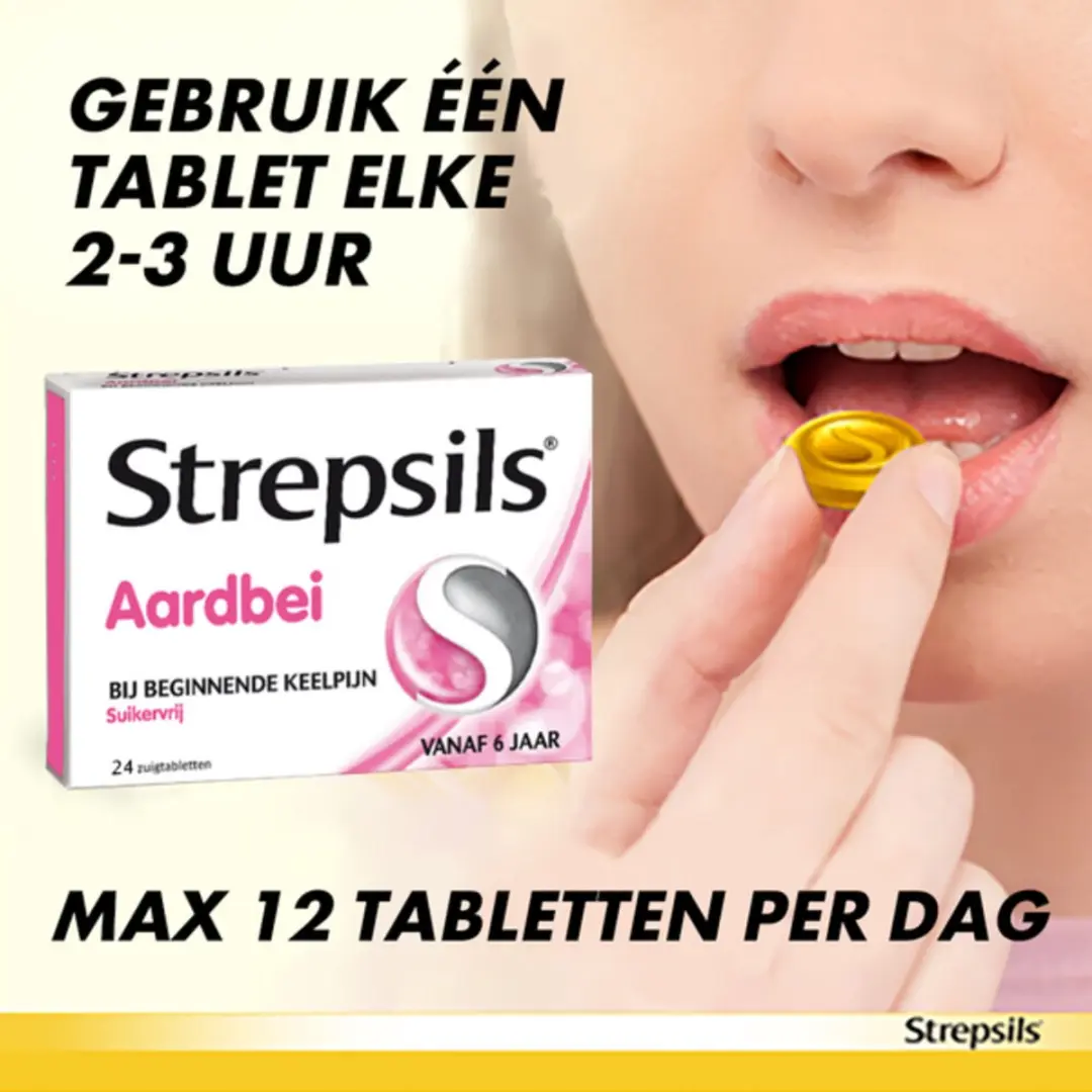 Strepsils Aardbei Suikervrij Zuigtabletten - 48 Stuks