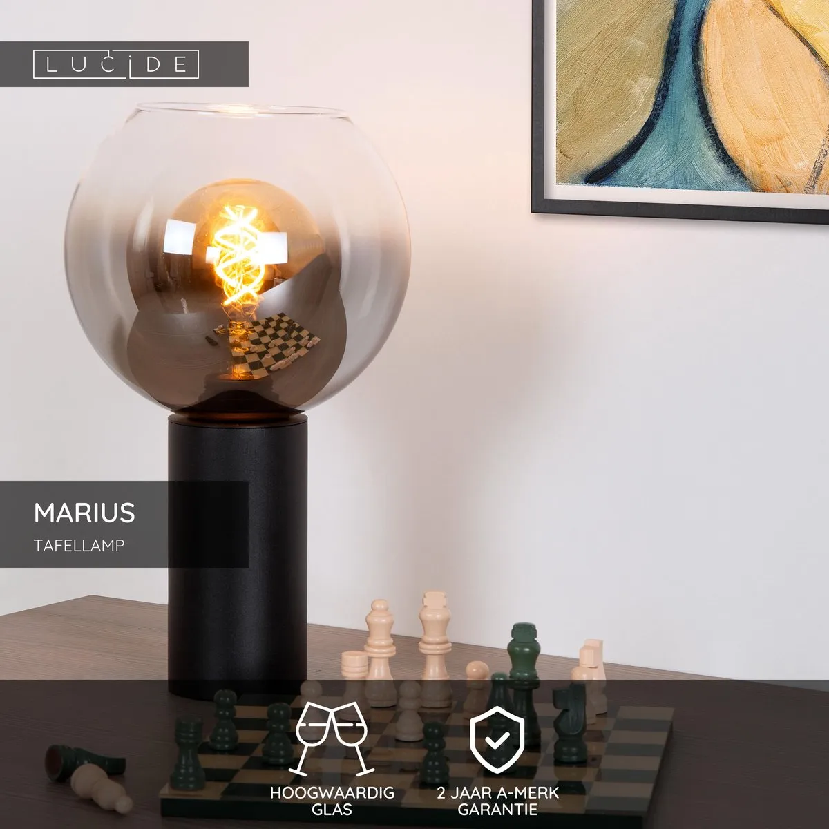 Lucide Marius Tafellamp Ø20cm - 1xE27 - Zwart