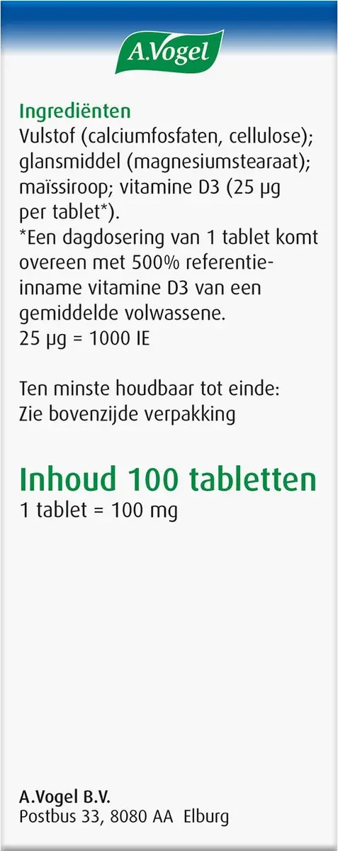 A.Vogel Vitamine D3 25 μg Tabletten - 100 Stuks