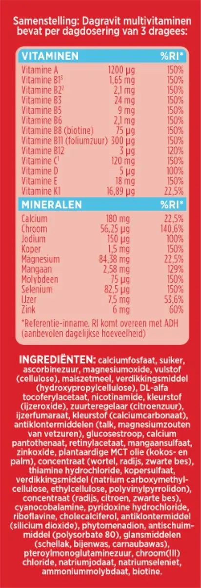 Dagravit Totaal 30 Multivitaminen 100 Dragees