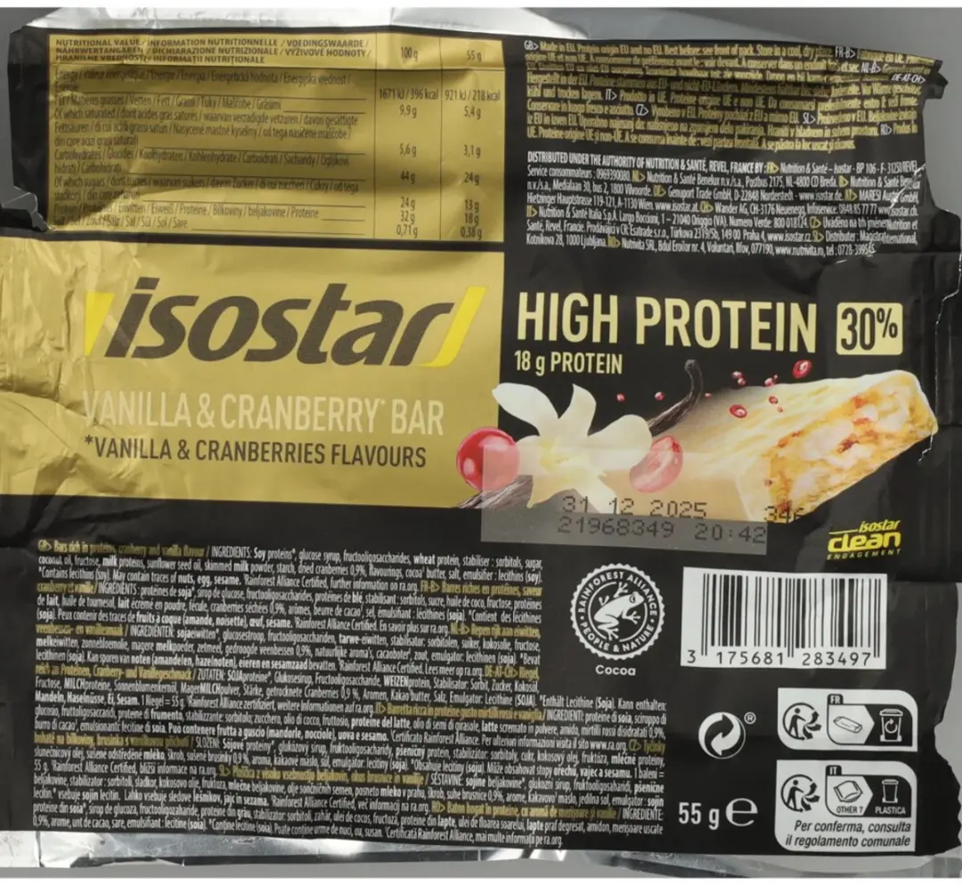 Isostar High Protein 30 Reep - Vanilla Cranberry - 16x56g