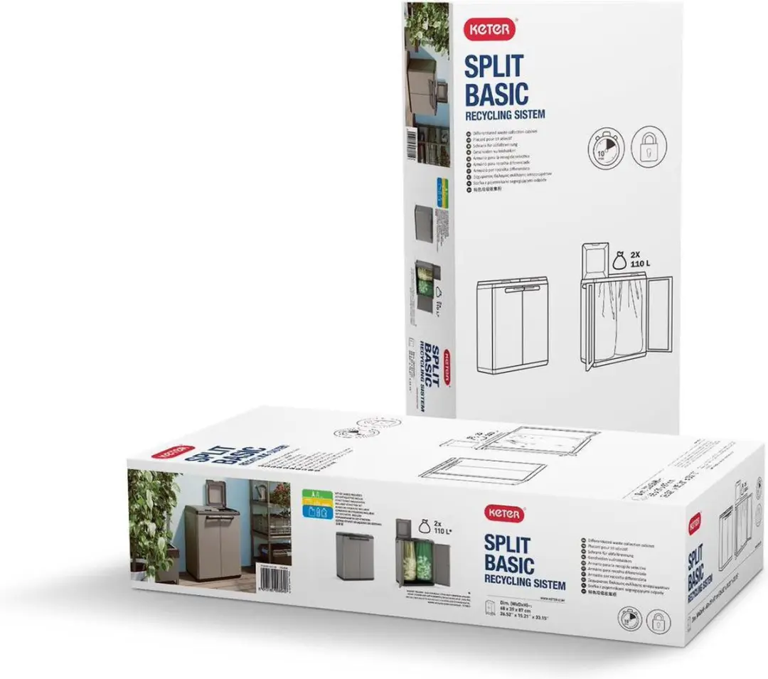 Keter Split Basic Recycling Vuilnisbak 220L - 68x39x85cm Grijs/Zwart - afbeelding 6 van 6