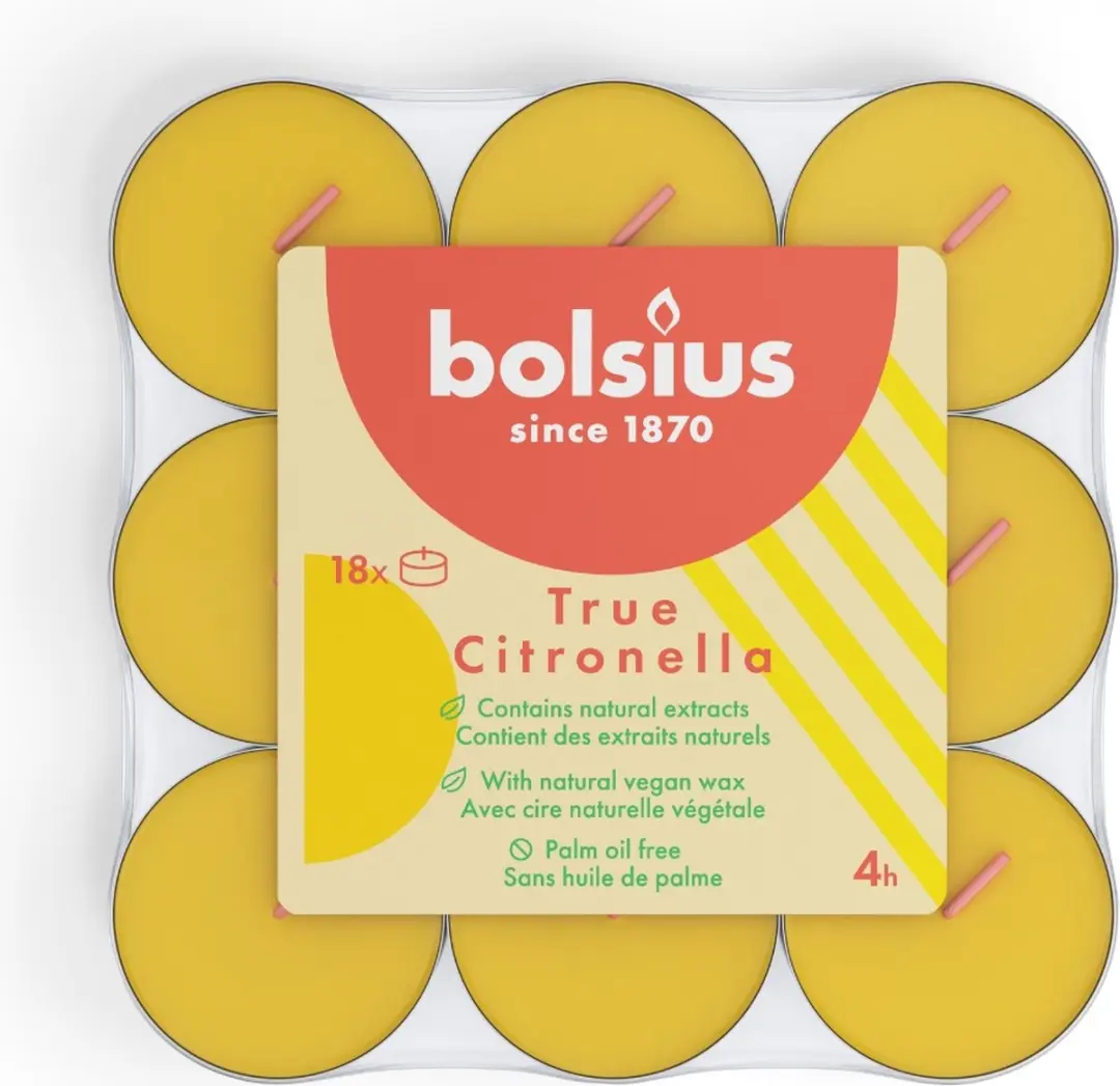 Bolsius Theelichten Citronella 4 uur - 18 Stuks - Geel