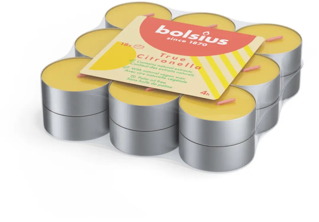 Bolsius Theelichten Citronella 4 uur - 18 Stuks - Geel