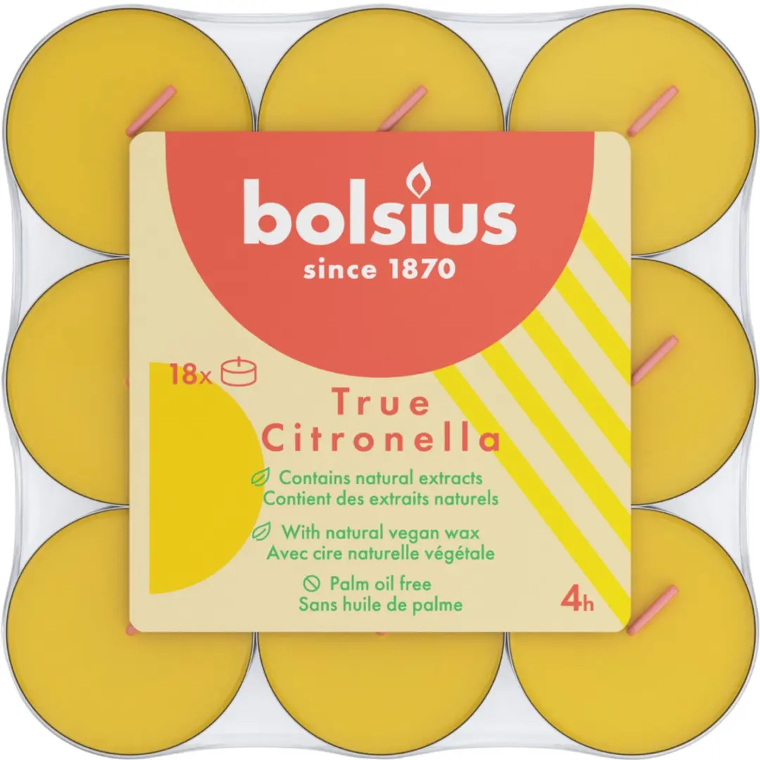 Bolsius Theelichten Citronella 4 uur - 18 Stuks - Geel