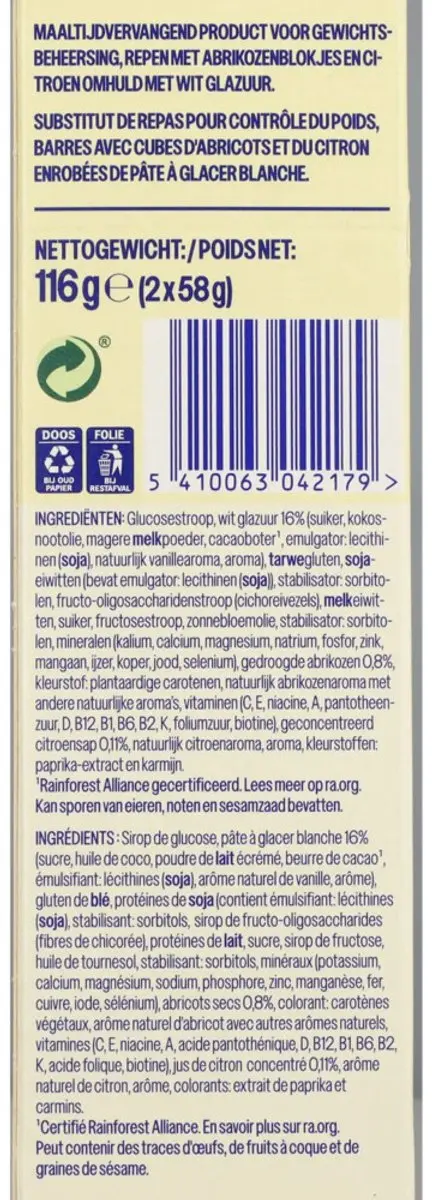 weCare Meal Replacement Bars Abricot Lemon 116g