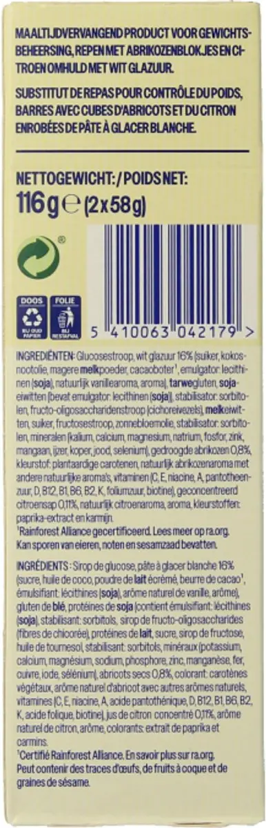 weCare Meal Replacement Bars Abricot Lemon 116g