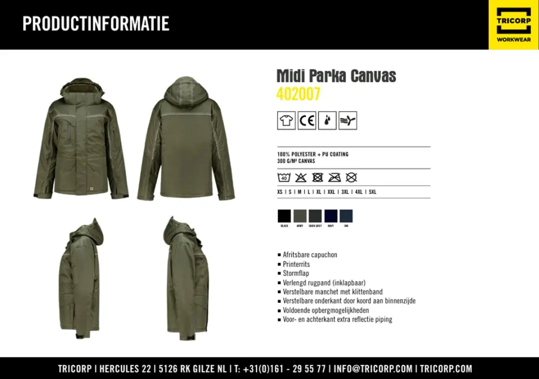 Tricorp Midi Parka Canvas 402007 - XXL