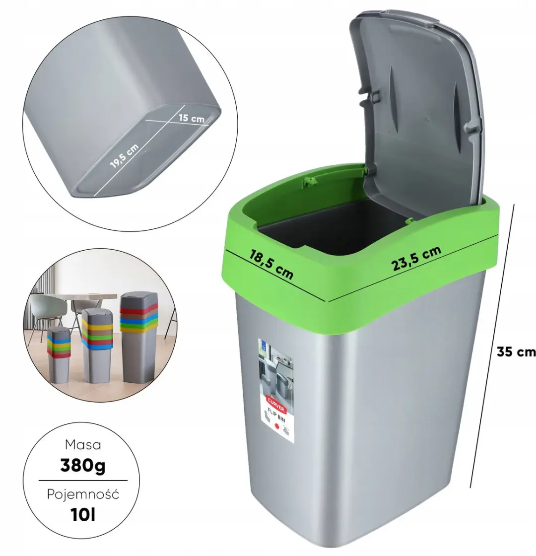 Keter Curver Flip Bin Prullenbak 9L - Zilvergroen