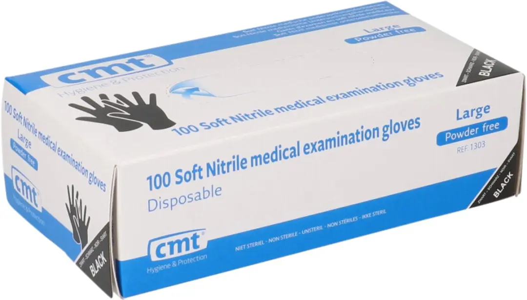 CMT Soft Nitril Handschoenen Poedervrij L - Zwart - 100 Stuks
