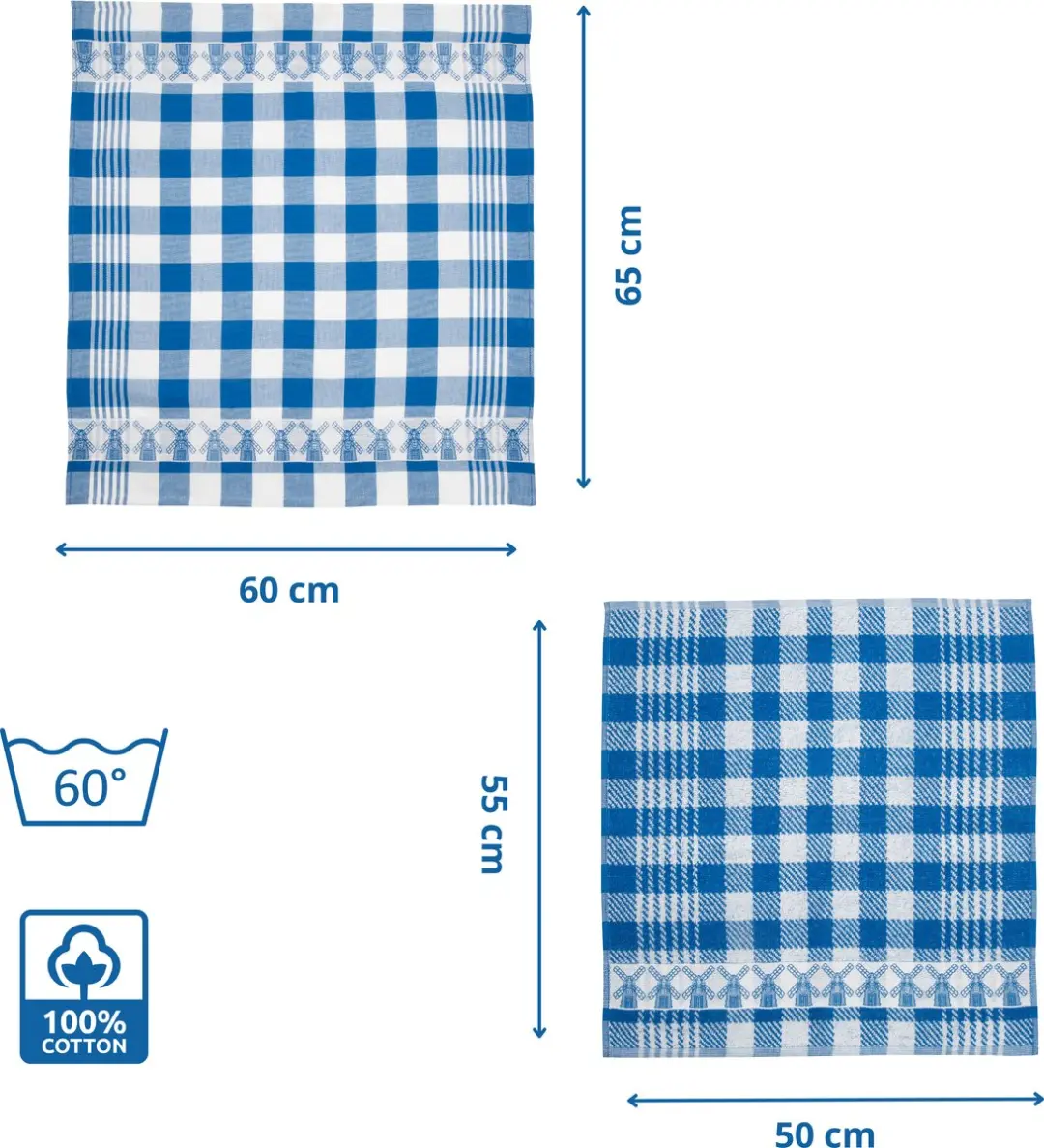 Twentse Damast Theedoeken & Keukendoeken Set - 12 Stuks - Katoen - Molenblauw