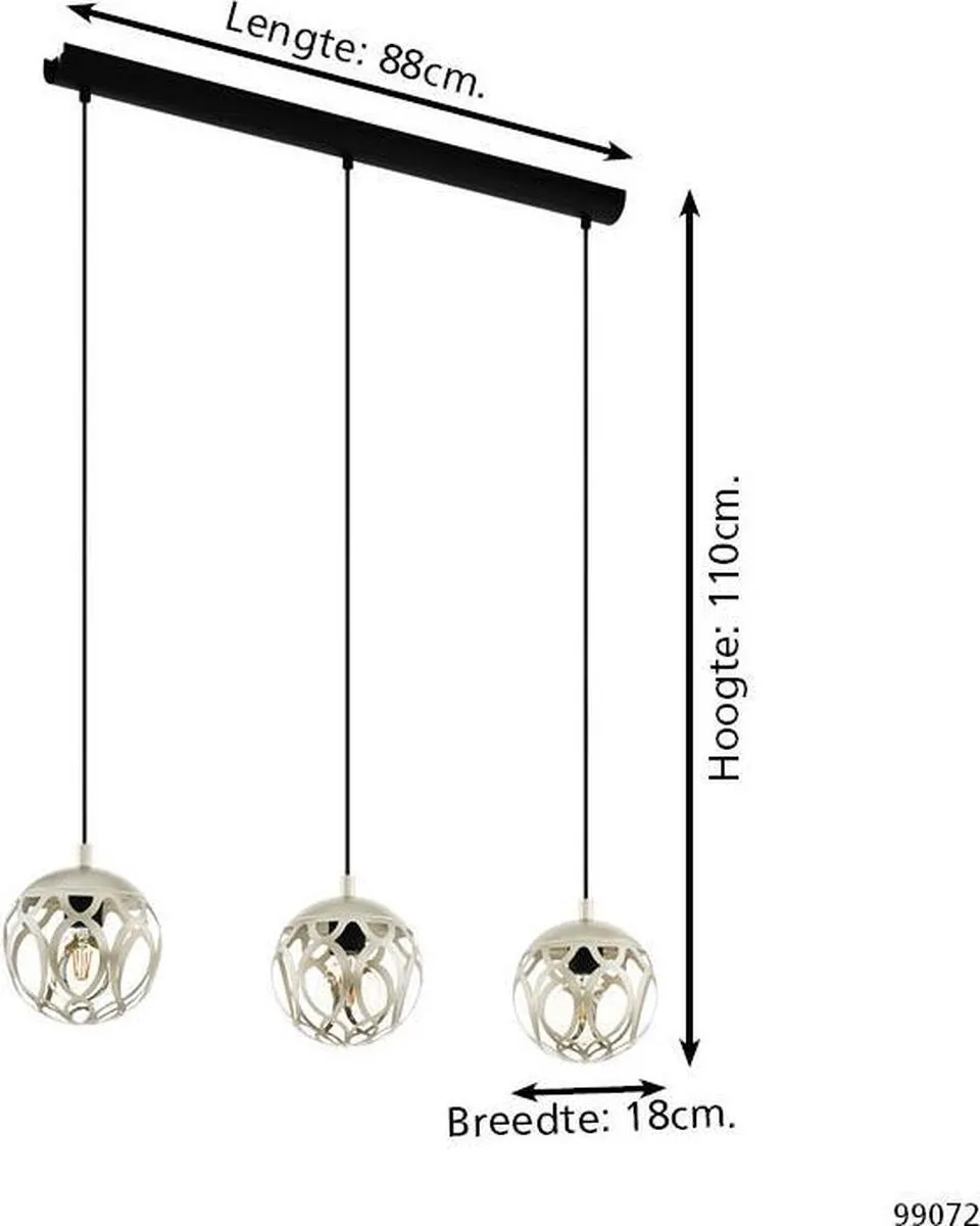 Eglo Mirtazza Hanglamp E27 - 3-armig - 88cm - Zwart/Champagne