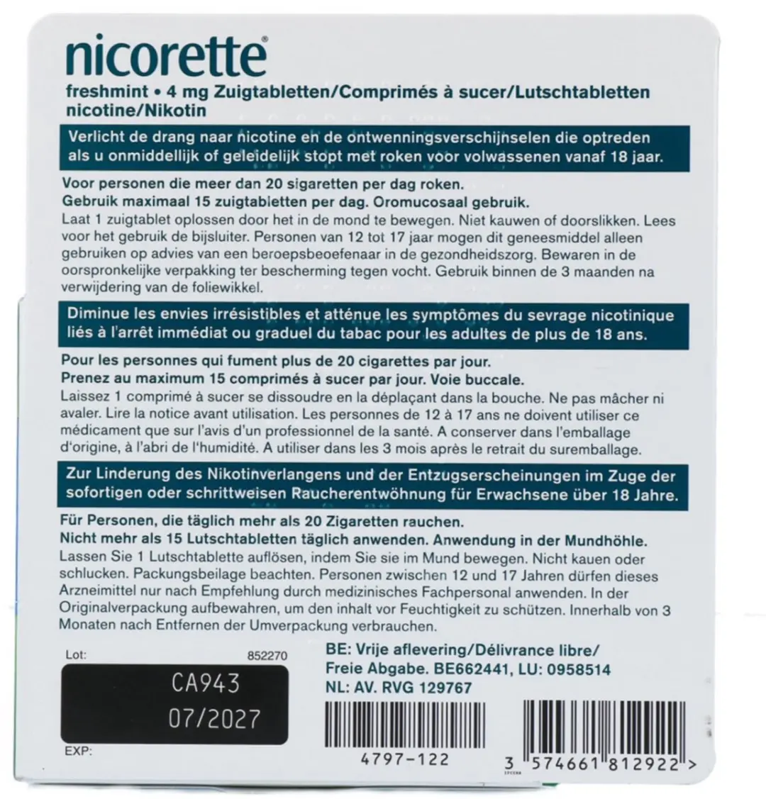 Nicorette Zuigtabletten Freshmint 4mg - 80 Stuks