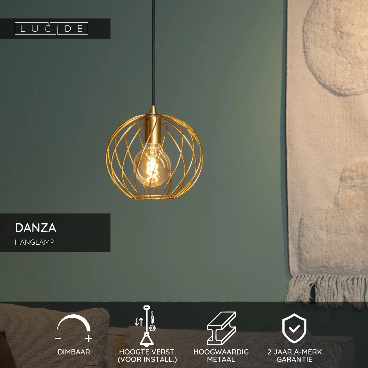 Lucide Danza Hanglamp Ø25cm - Mat Goud/Messing