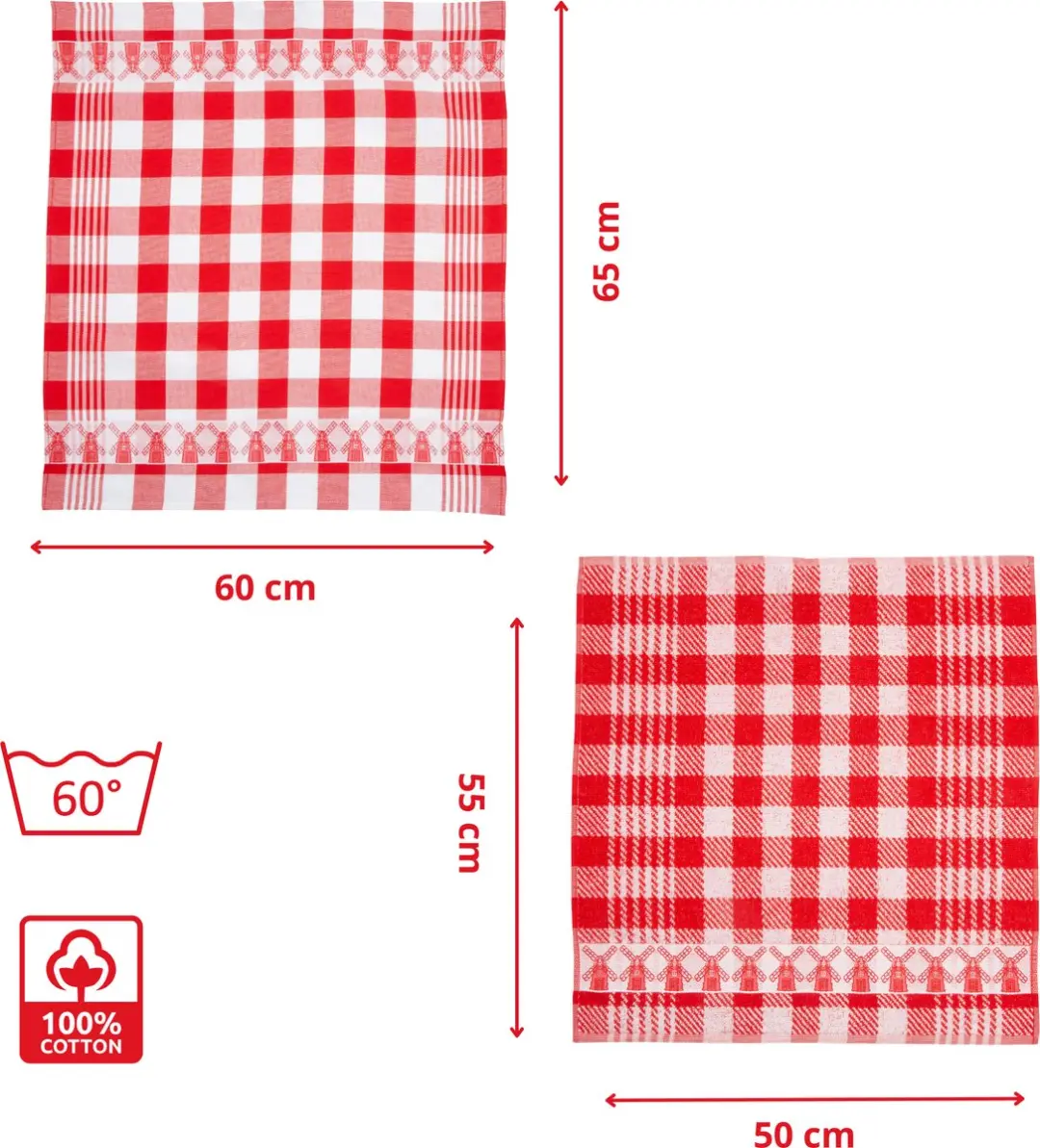 Twentse Damast Theedoeken & Keukendoeken Set - 12 Stuks - Katoen - Molenrood