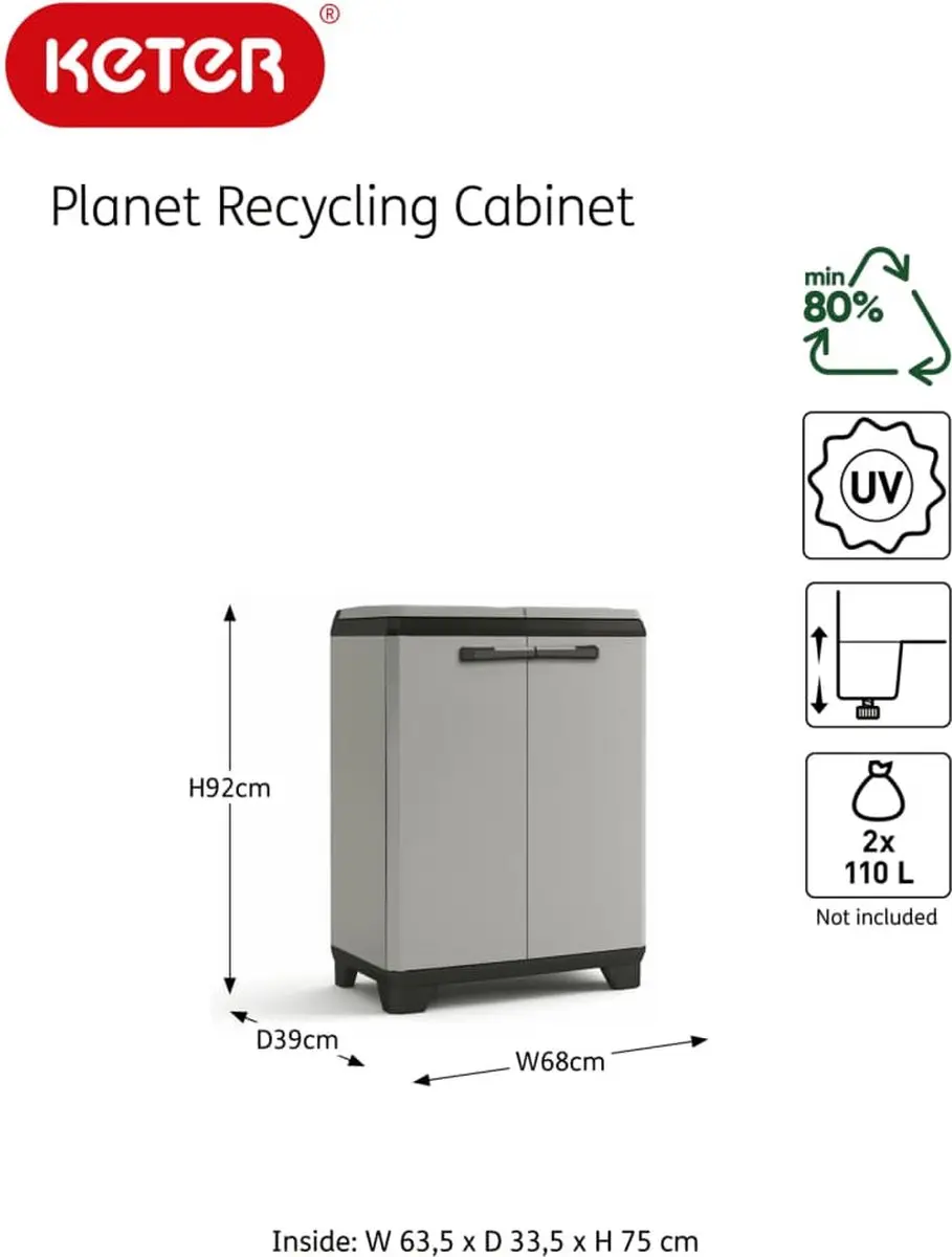 Keter Planet Lage Opbergkast 68x39x90cm - Grijs/Zwart