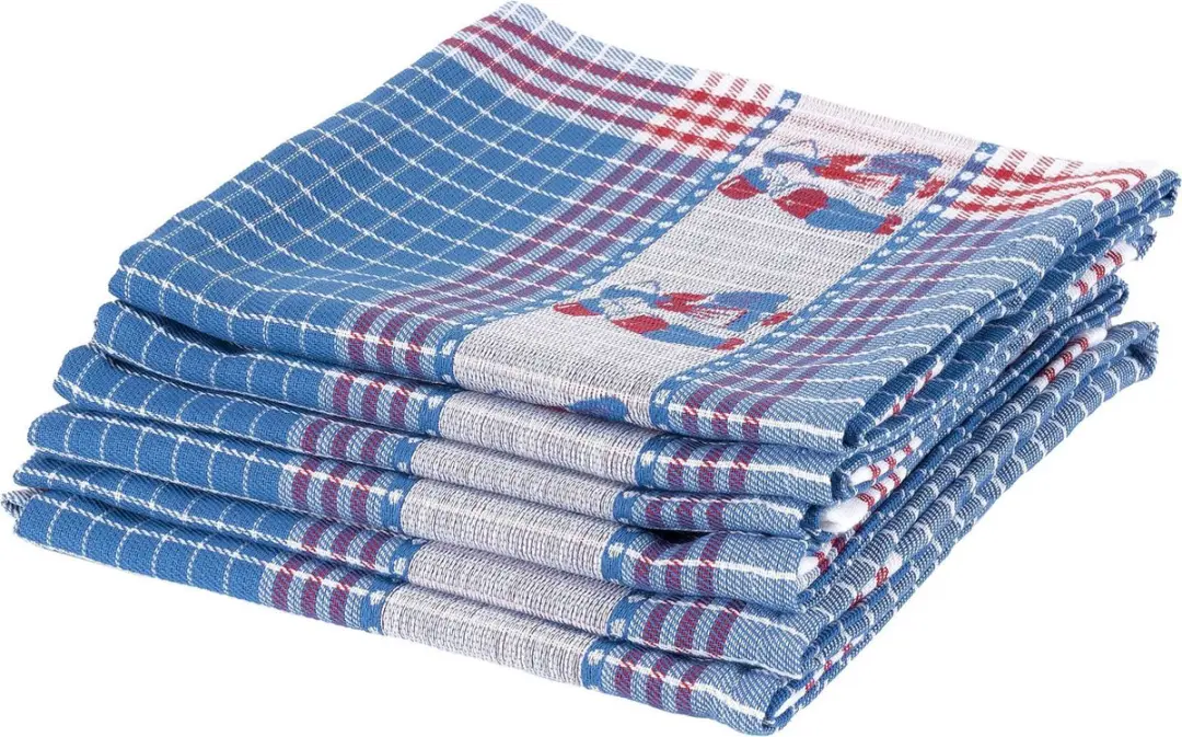 Twentse Damast Keukendoeken Set 6 Stuks - 50x55cm - Kussend Koppel Blauw - afbeelding 4 van 5