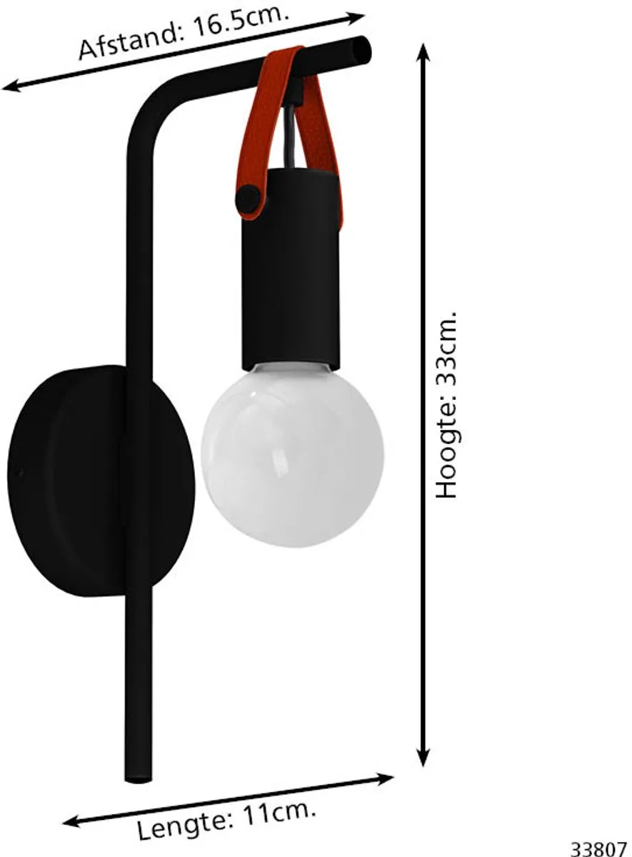 Eglo Apricale Wandlamp E27 - Staal/Leer - 11cm - Zwart/Bruin