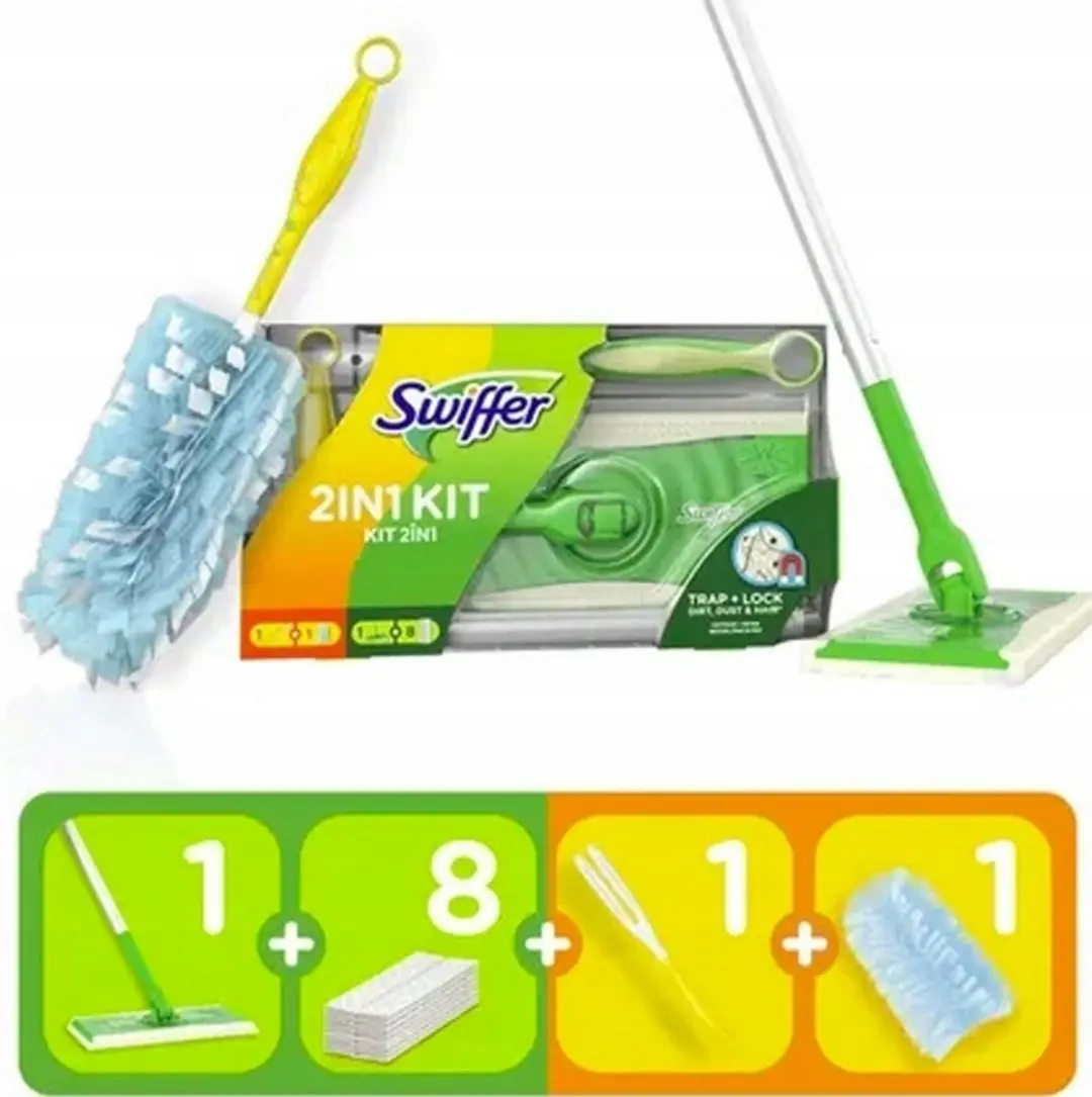 Swiffer Mega Starterset - Groene Mop met 8 Vullingen & Stoffer