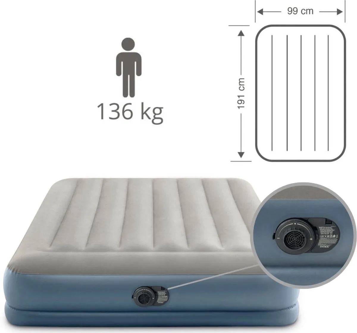 Intex Pillow Rest Luchtbed 2 Persoons GKD - 203x152x30cm - Grijs