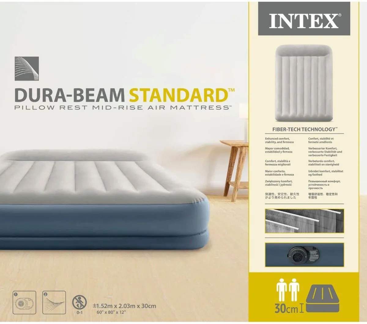 Intex Pillow Rest Luchtbed 2 Persoons GKD - 203x152x30cm - Grijs