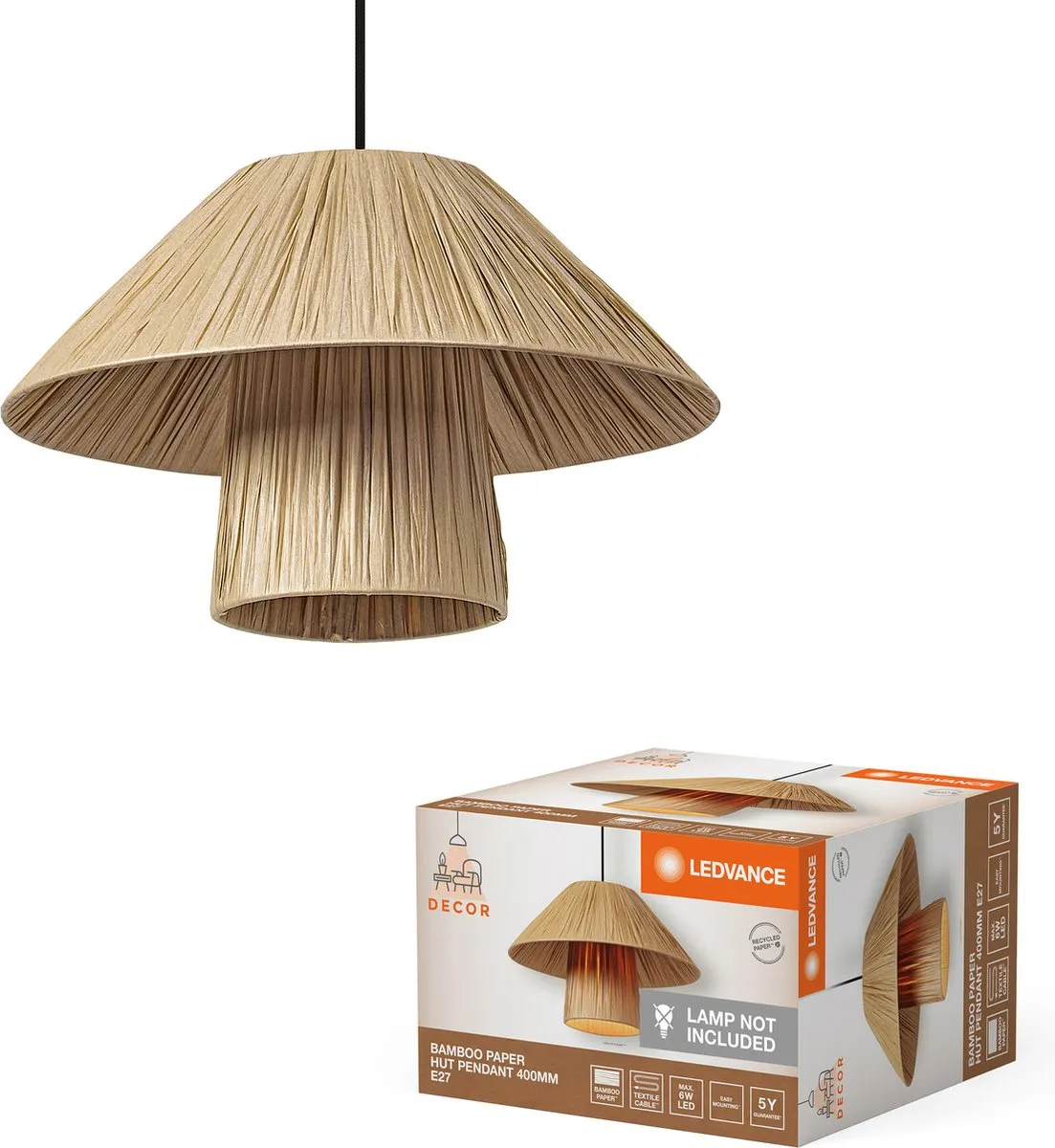 LEDVANCE Decor Bamboo Paper Hut Hanglamp E27 - Bruin