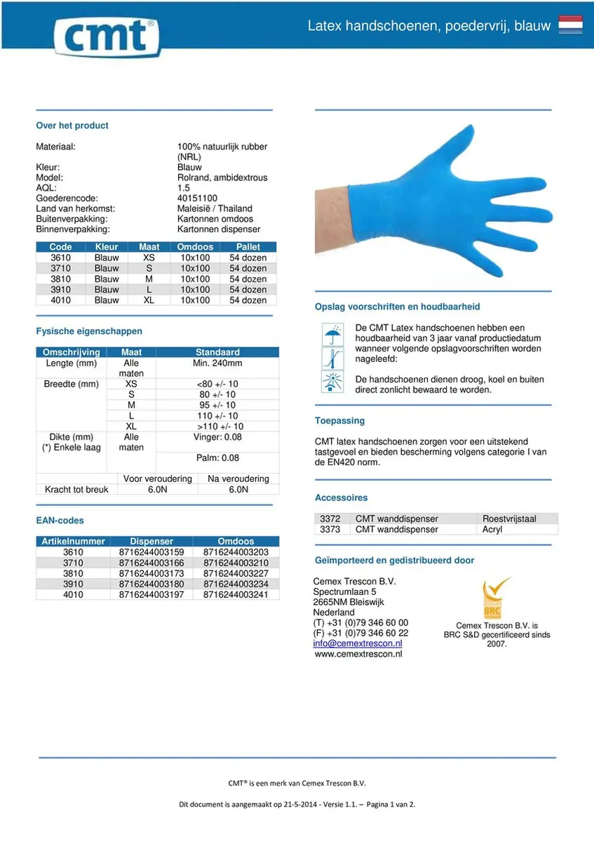 CMT Latex Handschoenen Poedervrij XL - 100 Stuks