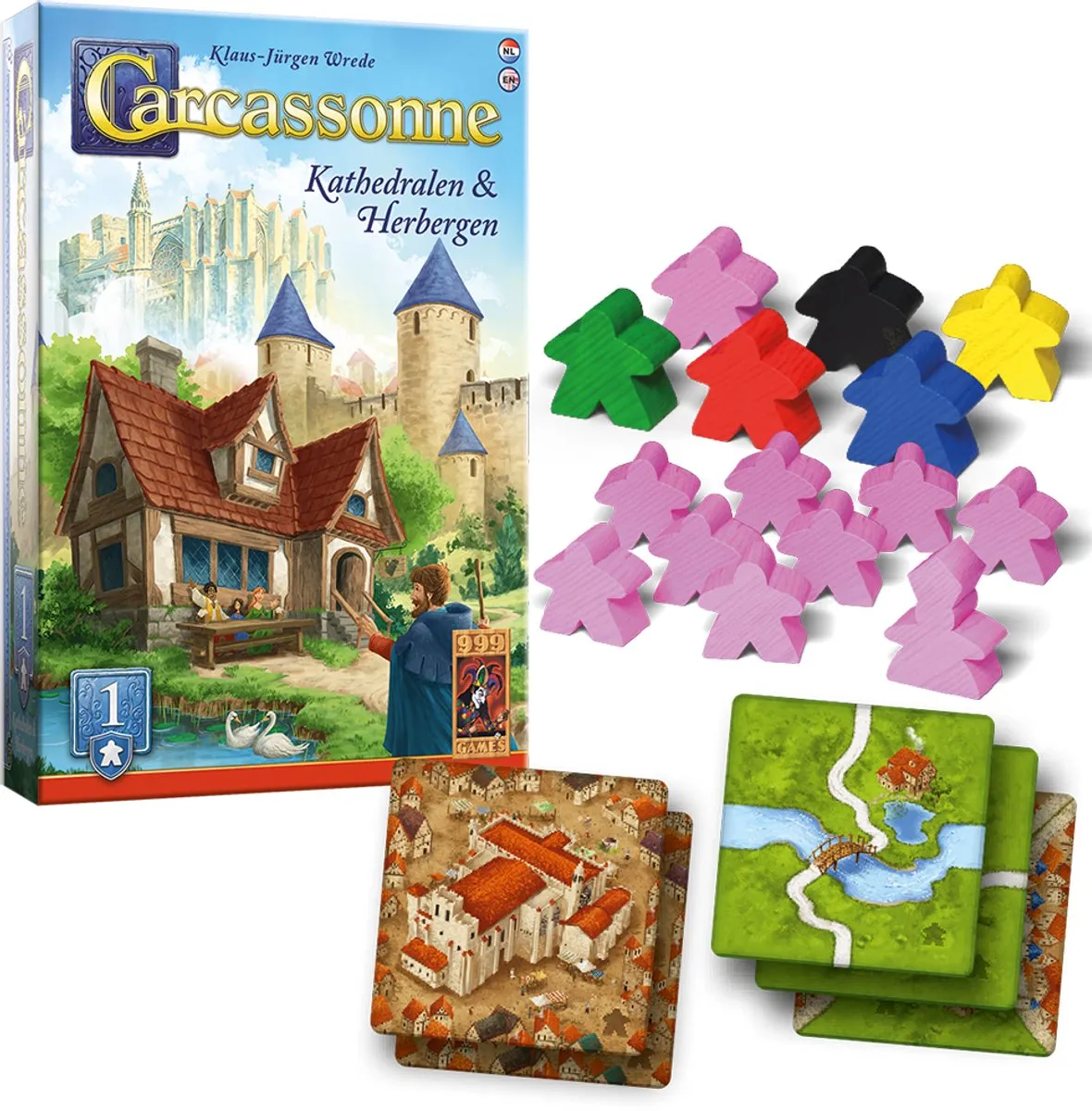 999 Games - Carcassonne: Kathedralen & Herbergen - Uitbreiding 1 - Nieuwe Versie - NL -EN
