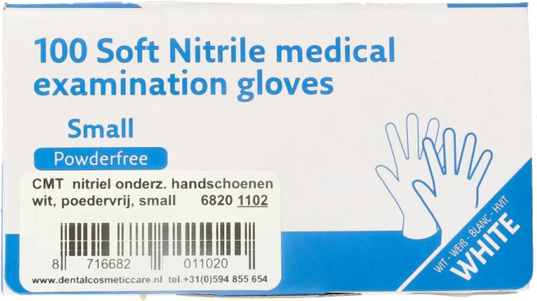CMT Onderzoekshandschoen Nitril Wit Poedervrij S - 100 Stuks