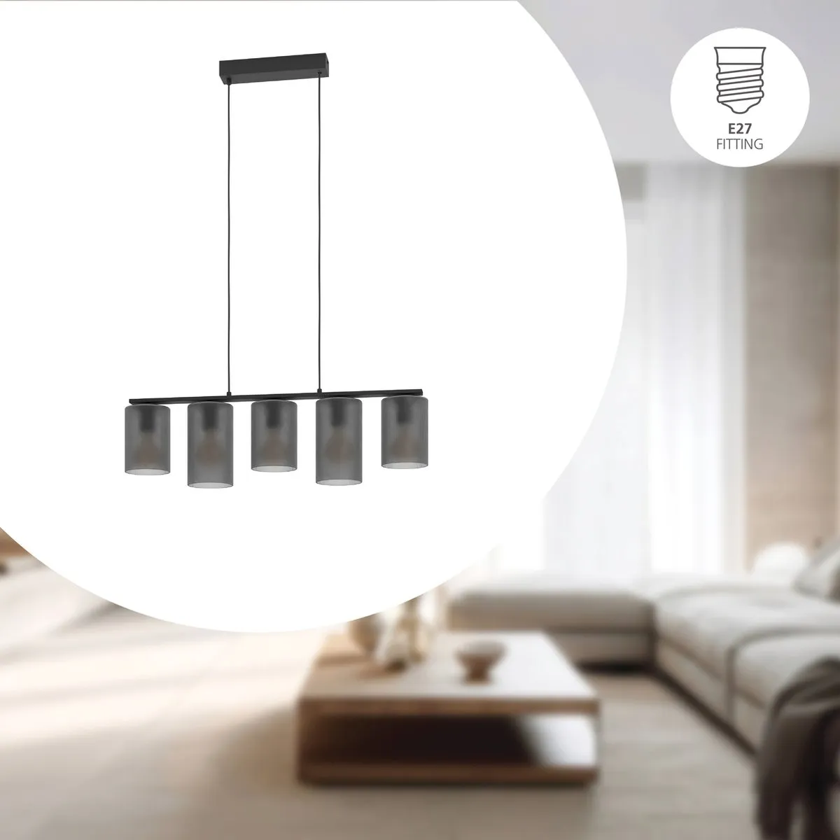 Eglo Colomera Hanglamp E27 - 80cm - Zwart/Matgrijs