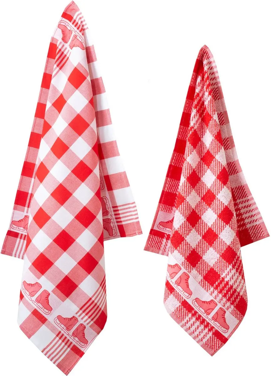 Twentse Damast Hollandse Collectie Keukendoekenset - 12 Stuks - Rood