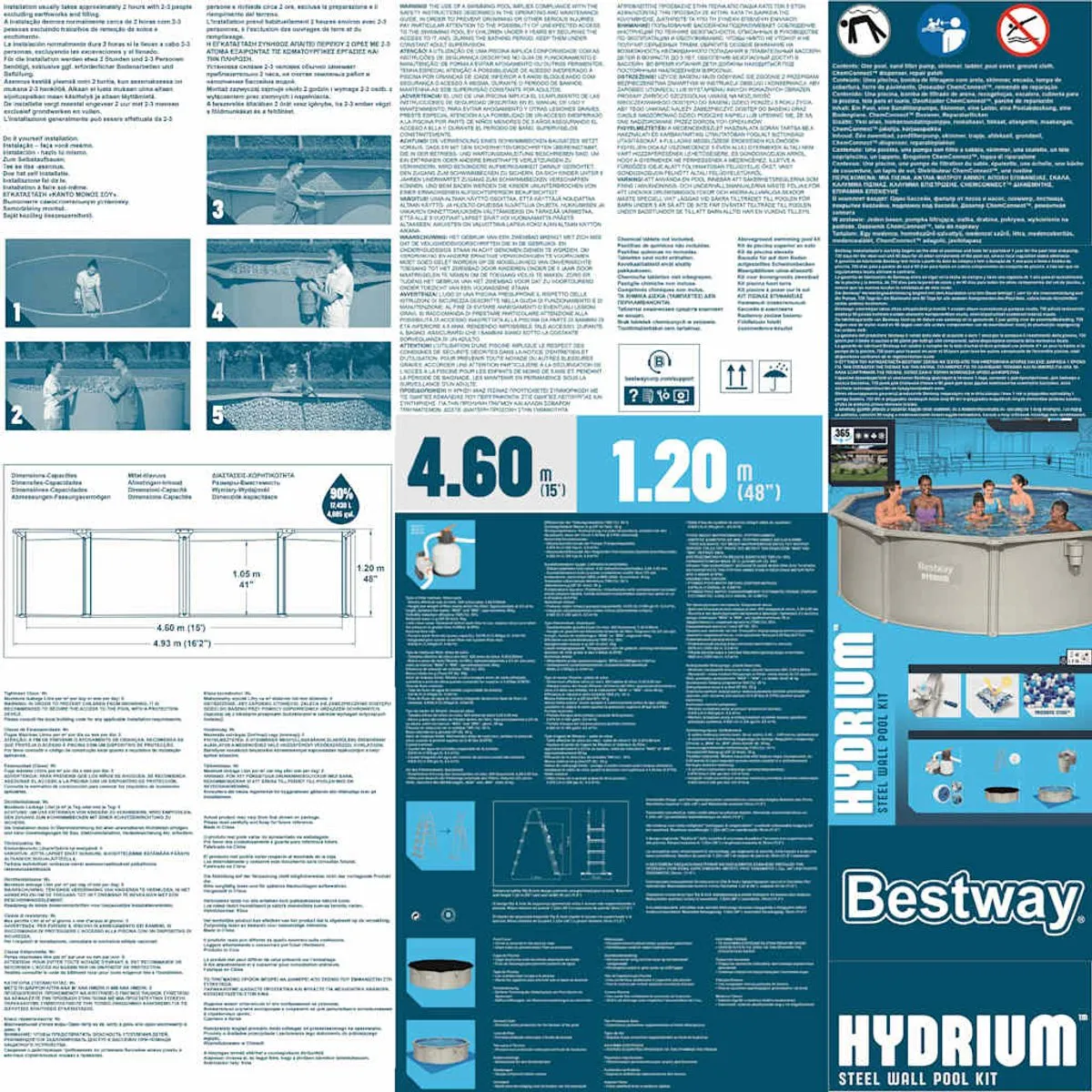 Bestway Hydrium Zwembadset 460x120cm - 17.430L - Wit