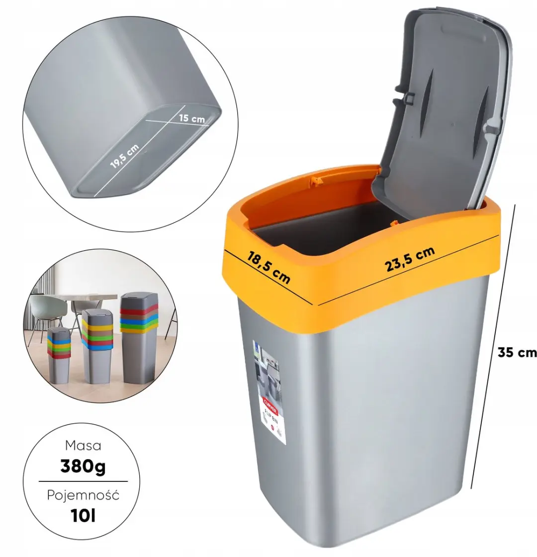 Keter Curver Flip Bin Afvalbak 9L - Zilver/Oranje