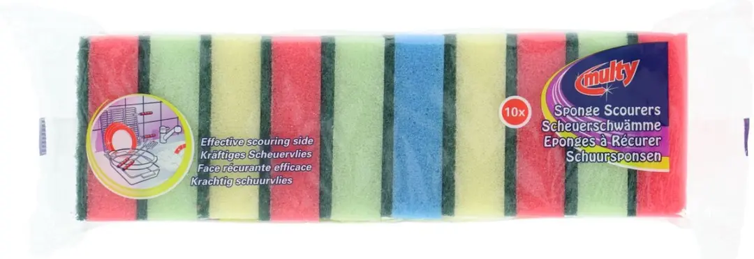 Multy Schuursponsjes - 10 Stuks - Geel-Groen-Roze-Blauw