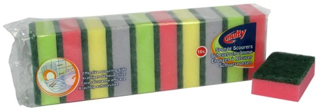 Multy Schuursponsjes - 10 Stuks - Geel-Groen-Roze-Blauw