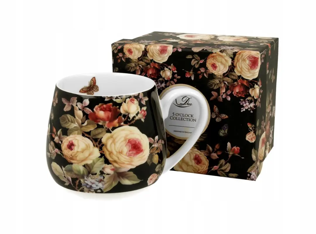Duo Porseleinen Koffie- en Theekop Bloemen 430ml - Wit/Zwart/Paars/Roze/Geel/Groen