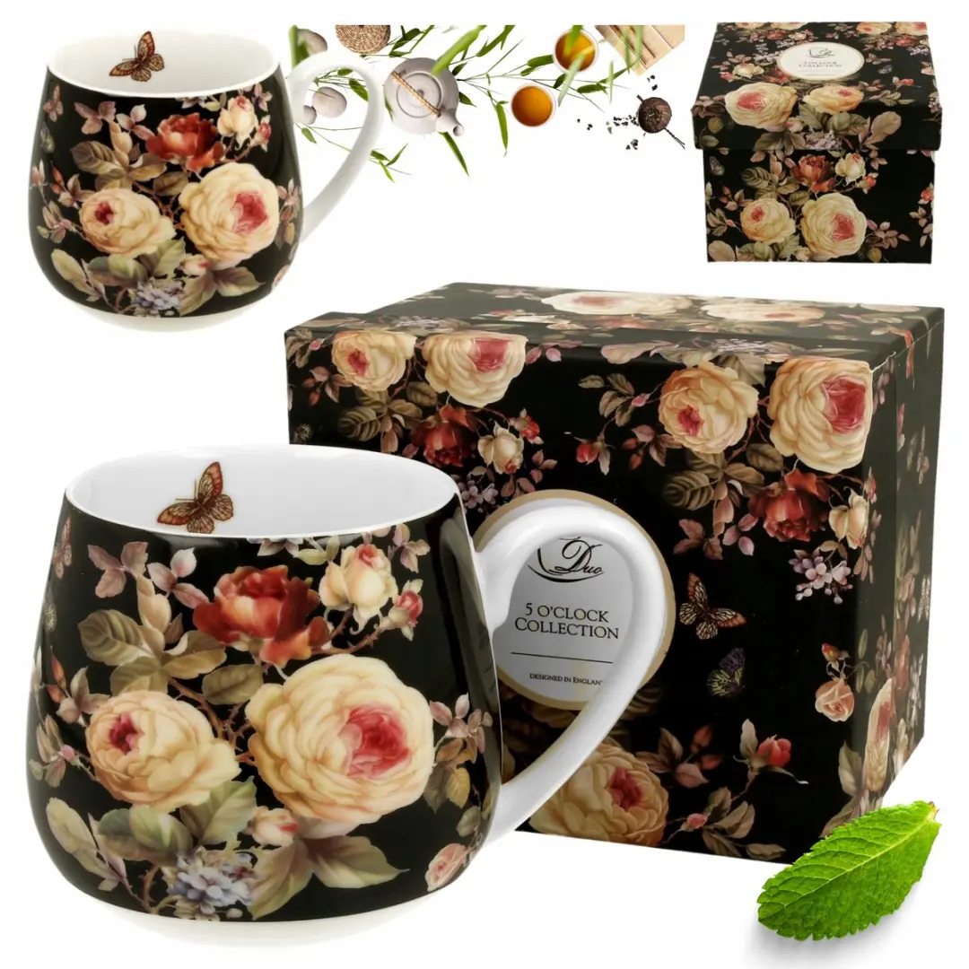 Duo Porseleinen Koffie- en Theekop Bloemen 430ml
