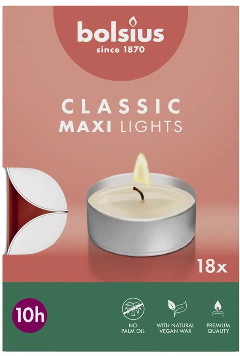 Bolsius Theelichten Maxi Classic Maxi Lights - 18 Stuks - Wit - afbeelding 6 van 6