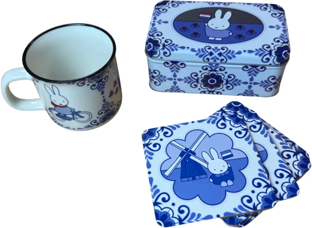 Nijntje Delfts Blauw Cadeauset - Mok, Koekblik & Onderzetters - 10 Stroopwafels