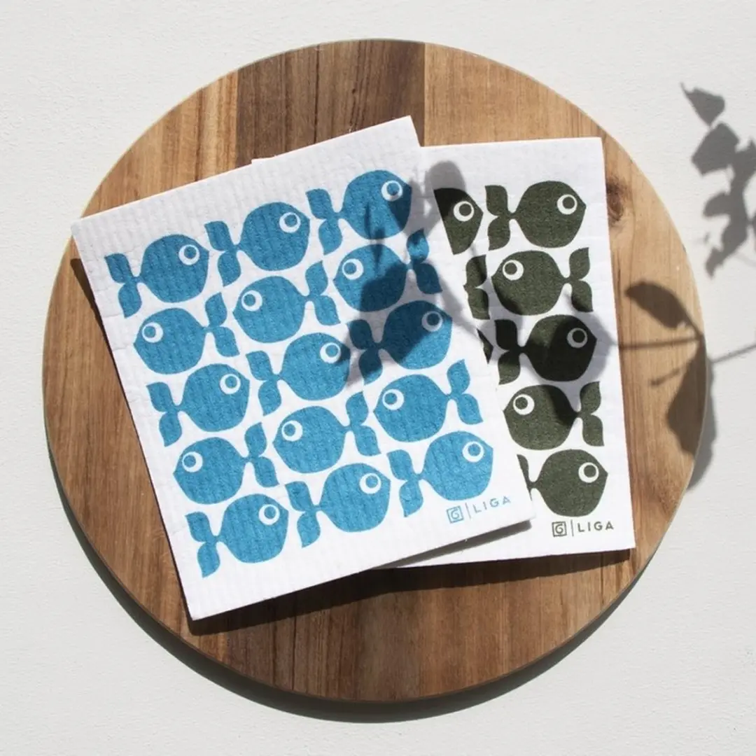 Liga Love Vaatdoekjes Hornsea Vis - 2 Stuks - Groen/Blauw